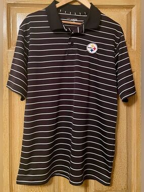 Men's NFL Steelers Black Striped Polo Shirt size Large